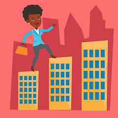 Image showing Business woman walking on the roofs of buildings.