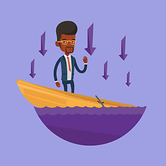 Image showing Businessman standing in sinking boat.