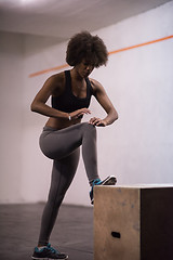 Image showing black woman are preparing for box jumps at gym