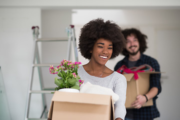 Image showing multiethnic couple moving into a new home