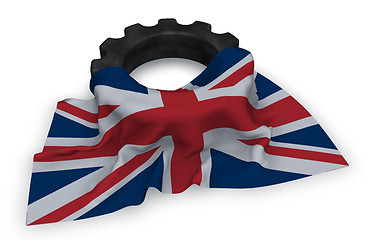 Image showing gear wheel and flag of the united Kingdom of Great Britain and Northern Ireland - 3d rendering