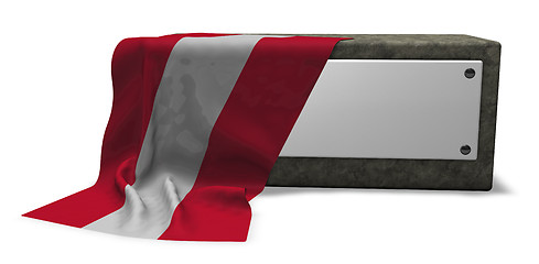 Image showing stone socket with blank sign and flag of austria - 3d rendering
