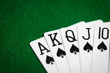 Image showing poker hand of playing cards on green casino cloth