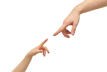 Image showing happy father and child hands pointing fingers