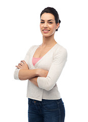 Image showing happy smiling young woman with braces