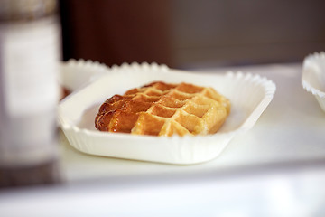 Image showing close up of waffle on paper plate