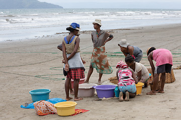 Image showing Native Malagasy fishermen fishing on sea, Madagascar