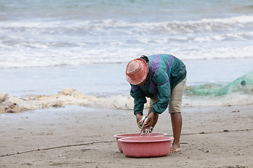 Image showing Native Malagasy fishermen fishing on sea, Madagascar