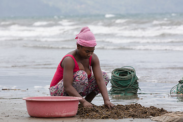 Image showing Native Malagasy fishermen fishing on sea, Madagascar