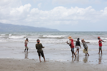 Image showing Native Malagasy fishermen fishing on sea, Madagascar