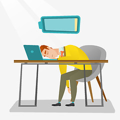 Image showing Tired employee sleeping at workplace.