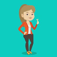 Image showing Woman holding razor in hand vector illustration.