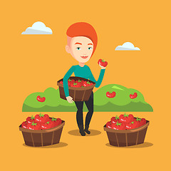 Image showing Farmer collecting tomatos vector illustration.