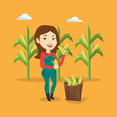 Image showing Farmer collecting corn vector illustration.