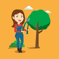 Image showing Farmer with pruner in garden vector illustration.