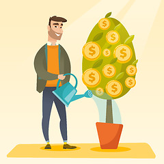 Image showing Man watering financial tree vector illustration.