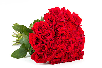 Image showing Bouquet of fresh valentine red roses isolated