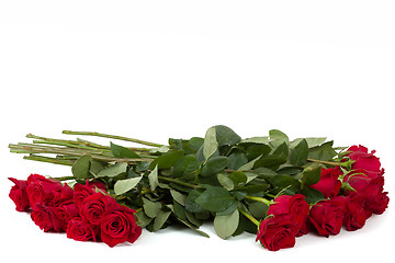 Image showing Bouquet of fresh valentine red roses isolated