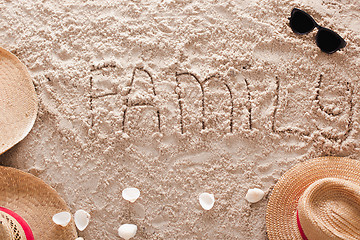 Image showing Family in a sandy tropical beach