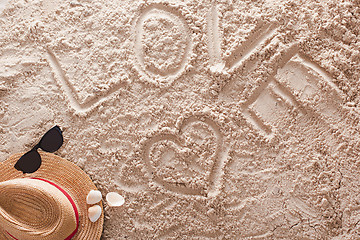 Image showing Love written in a sandy tropical beach