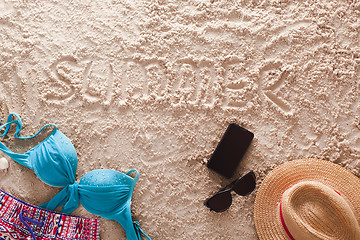 Image showing Summer written in a sandy tropical beach