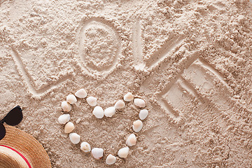 Image showing Love written in a sandy tropical beach