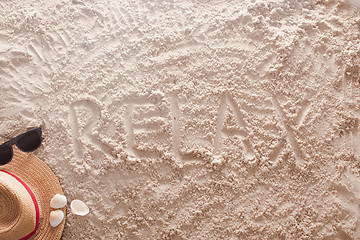 Image showing Relax written in a sandy tropical beach