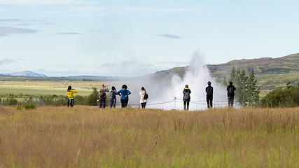 Image showing Impressive eruption of the biggest active geysir, Strokkur, with