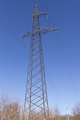 Image showing Concrete electric pole with wires against the sky