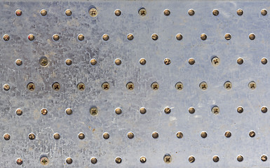 Image showing Texture of the metal plate with bolts and holes