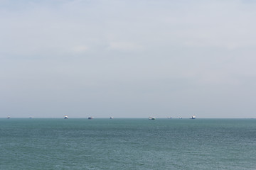 Image showing Lot of cargo ships in sea harbor