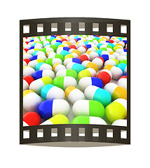 Image showing Tablets background. 3D illustration. The film strip