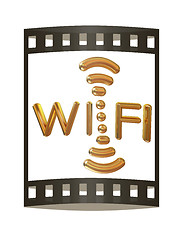 Image showing Gold wifi icon for new year holidays. 3d illustration. The film 