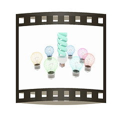 Image showing energy-saving lamps. 3D illustration. The film strip