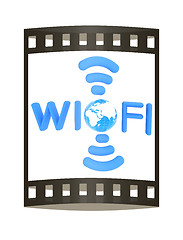 Image showing wifi earth icon. 3d illustration. The film strip