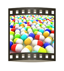 Image showing Tablets background. 3D illustration. The film strip