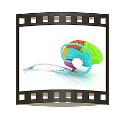 Image showing stethoscope and brain. 3d illustration. The film strip