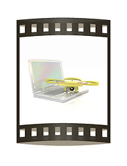 Image showing Drone and laptop. 3D render. The film strip