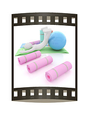 Image showing 3d man on a karemat with fitness ball. 3D illustration. The film