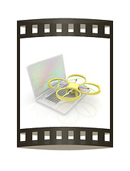 Image showing Drone and laptop. 3D render. The film strip