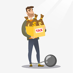 Image showing Chained woman with bags full of taxes.