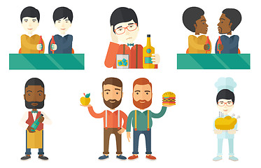 Image showing Vector set of people eating and drinking.