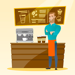 Image showing Barista standing near coffee machine.