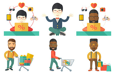 Image showing Vector set of shopping people characters.