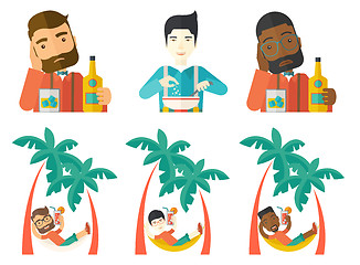 Image showing Vector set of people eating and drinking.