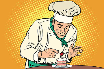 Image showing The chef prepares a sweet dessert