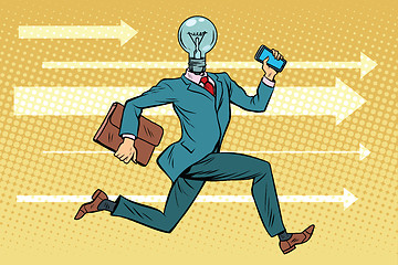 Image showing Businessman light bulb runs, concept ideas and brainstorming