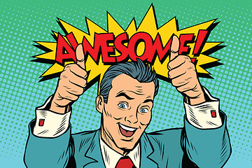 Image showing awesome businessman two like gesture, thumb up