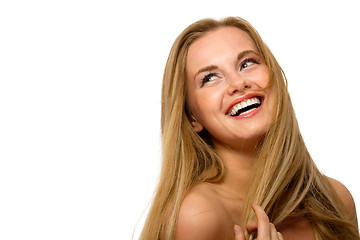 Image showing Cheerful model on empty background