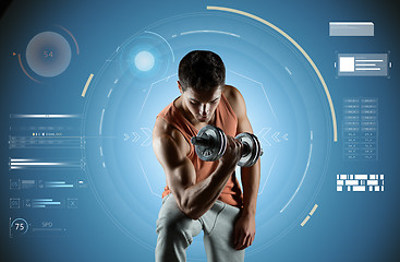 Image showing young man exercising with dumbbell